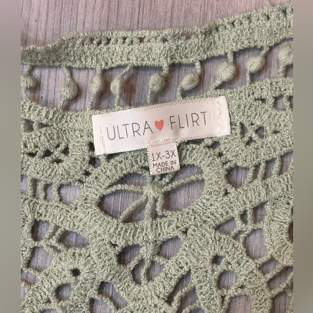 Ultra Flirt Mint Green Crochet Kimono Vest - Picture 2 of 6